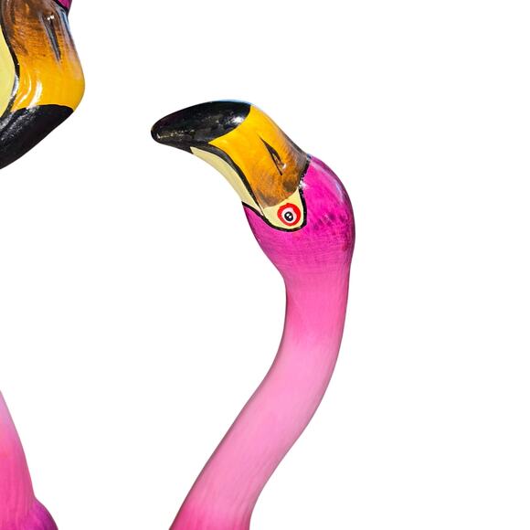 Vintage chalk wear flamingo heads hand painted figurines beach house - Picture 6 of 9